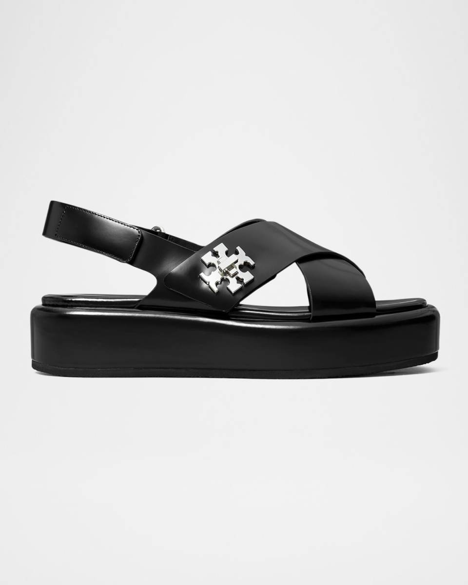 Crisscross Leather Slingback Platform Sandals